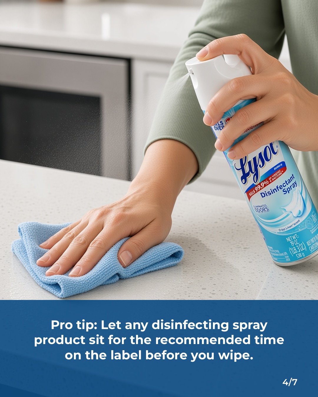 Disinfecting a faucet and letting the product dwell before wiping